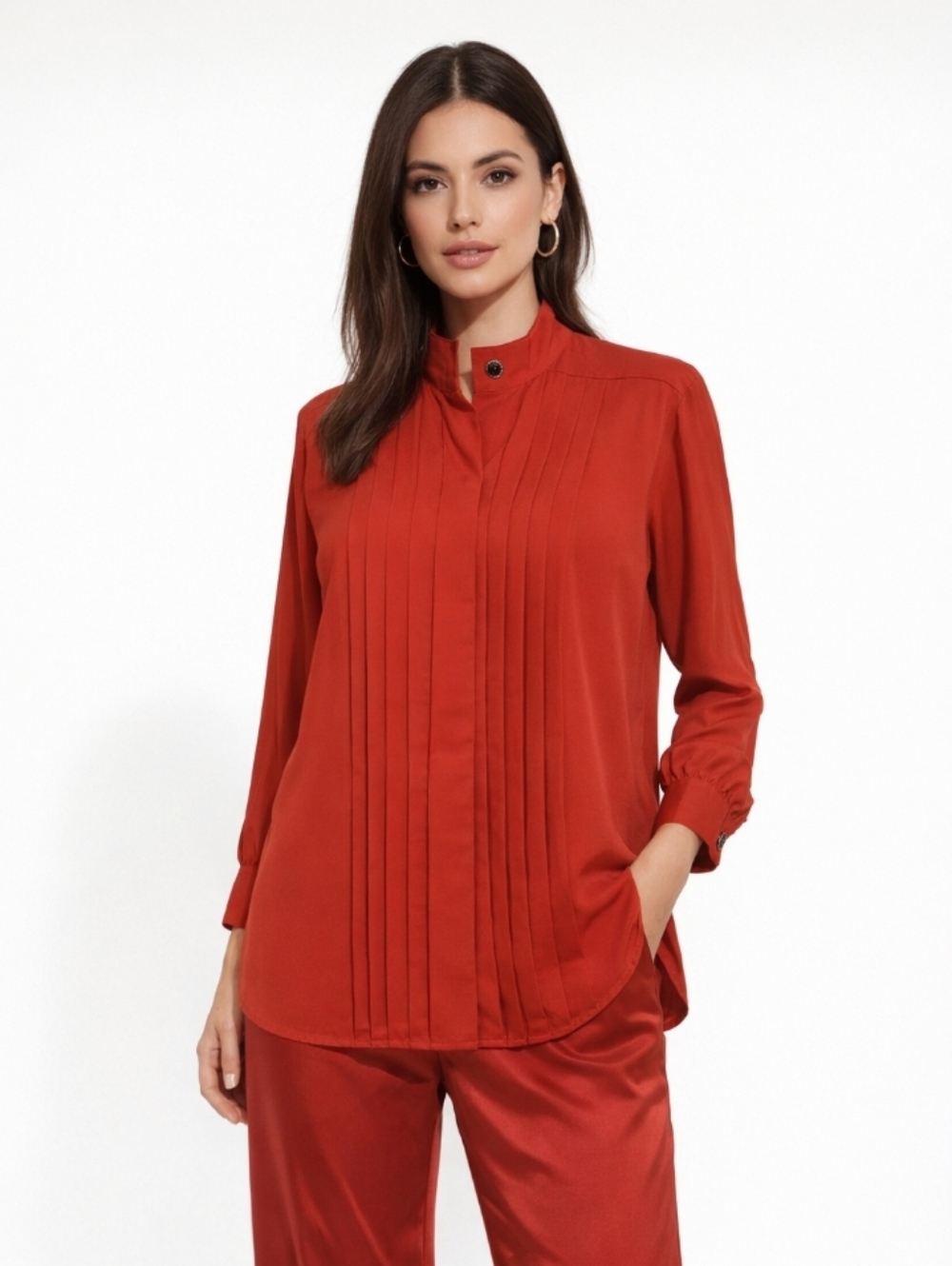 Chaus Women's Bright Red Pleatedo0 Front Blouse